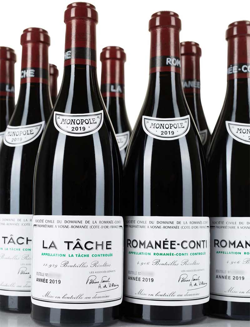 Lots 229, 231: 10 bottles 2019 DRC La Tache, 9 bottles 2019 Romanee Conti