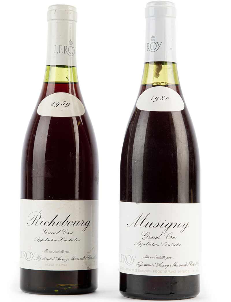 Lots 360, 361: 1 bottle 1980 Maison Leroy Musigny, 1 bottle 1959 Richebourg
